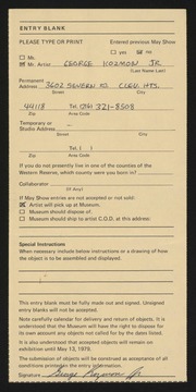 Entry card for Kozmon, George for the 1979 May Show.