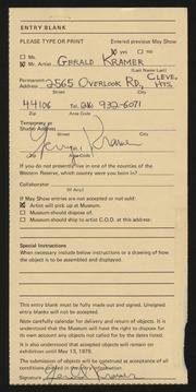 Entry card for Kramer, Gerald for the 1979 May Show.