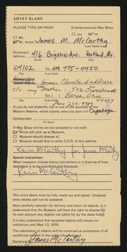 Entry card for McCarthy, James for the 1979 May Show.