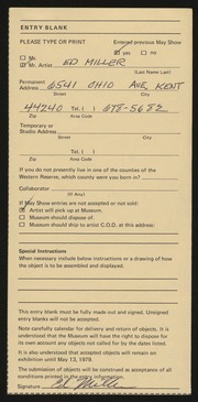 Entry card for Miller, Ed for the 1979 May Show.