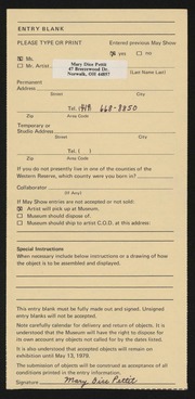 Entry card for Pettit, Mary Dice for the 1979 May Show.