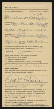 Entry card for Senseny, Scott M. for the 1979 May Show.