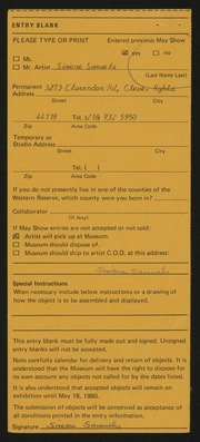 Entry card for Samuels, Simone for the 1980 May Show.
