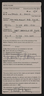 Entry card for Davis, David E. for the 1981 May Show.