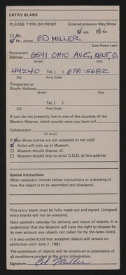 Entry card for Miller, Ed for the 1981 May Show.