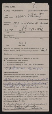 Entry card for Robinson, David for the 1981 May Show.