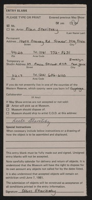 Entry card for Stavitsky, Ellen for the 1981 May Show.