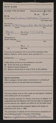 Entry card for Troibner, Gretchen for the 1981 May Show.