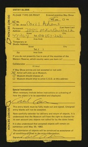 Entry card for Adams, Carol  for the 1982 May Show.
