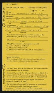 Entry card for Basham, Charles  for the 1982 May Show.