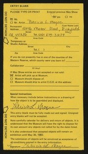 Entry card for Magee, Patricia L. for the 1982 May Show.