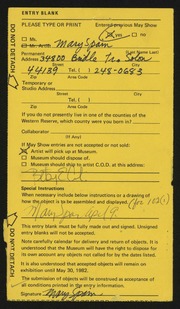 Entry card for Spain, Mary for the 1982 May Show.