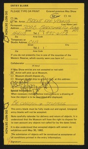 Entry card for Young, Brent Kee for the 1982 May Show.