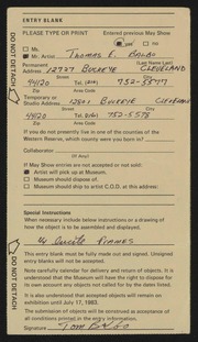 Entry card for Balbo, Tom for the 1983 May Show.