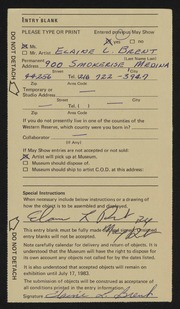 Entry card for Brent, Elaine L. for the 1983 May Show.