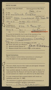 Entry card for Bucklew, Patrick Thomas for the 1983 May Show.