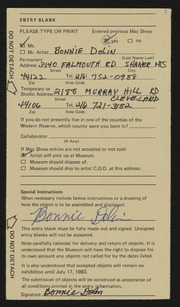 Entry card for Dolin, Bonnie for the 1983 May Show.