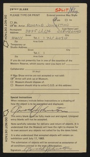 Entry card for Johnston, Ronald for the 1983 May Show.
