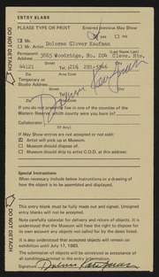 Entry card for Kaufman, Dolores Glover for the 1983 May Show.