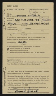Entry card for Lillback, Raymond for the 1983 May Show.