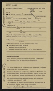 Entry card for Merchant, John C. for the 1983 May Show.