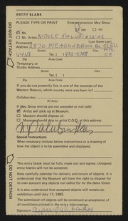 Entry card for Palubinskas, Nijole for the 1983 May Show.