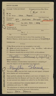 Entry card for Sloane, Lisa for the 1983 May Show.
