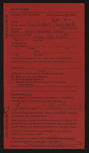 Entry card for DeRoberts, David-Noel for the 1984 May Show.