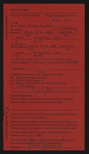 Entry card for Diamond, Steven for the 1984 May Show.