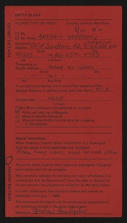 Entry card for Horodysky, Andrew for the 1984 May Show.