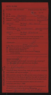 Entry card for Lucas, James for the 1984 May Show.