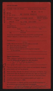 Entry card for Praznik, Joy Elaine for the 1984 May Show.