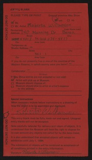 Entry card for Williamson, Roberta for the 1984 May Show.
