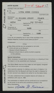 Entry card for Kiousis, Linda Weber for the 1985 May Show.