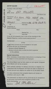 Entry card for Miller, Ed for the 1985 May Show.
