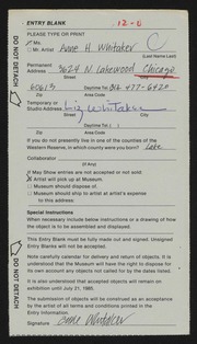 Entry card for Whitaker, Anne H. for the 1985 May Show.