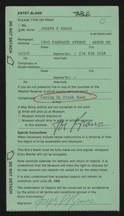 Entry card for Kraus, Joseph P., and Nash, Frank for the 1986 May Show.