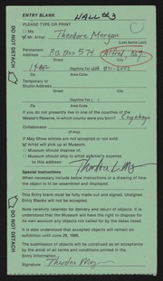 Entry card for Morgan, Theodore for the 1986 May Show.