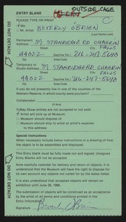 Entry card for O'Brien, Beverly for the 1986 May Show.
