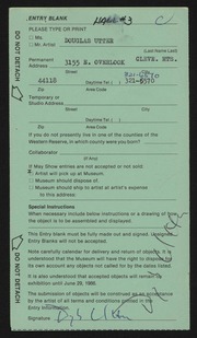 Entry card for Utter, Douglas Max for the 1986 May Show.