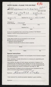 Entry card for Bates, Kenneth F. for the 1987 May Show.