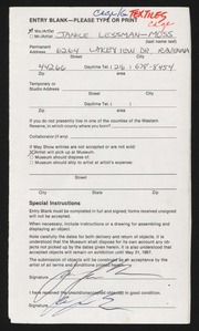 Entry card for Lessman-Moss, Janice for the 1987 May Show.
