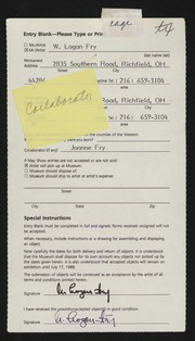 Entry card for Fry, William Logan, and Fry, Joanne for the 1988 May Show.