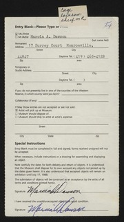Entry card for Dawson, Marcia A. for the 1988 May Show.