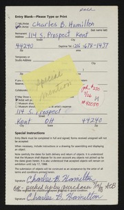 Entry card for Hamilton, Charles B. for the 1988 May Show.
