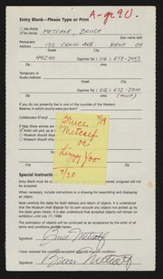 Entry card for Metcalf, Bruce for the 1988 May Show.