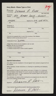 Entry card for Robb, Deanna R. for the 1988 May Show.
