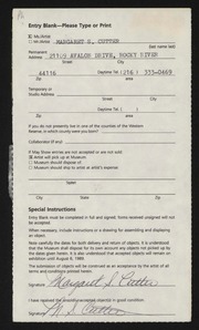Entry card for Cutter, Margaret S. for the 1989 May Show.