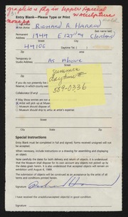 Entry card for Harrod, Richard A. for the 1989 May Show.