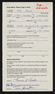 Entry card for Huck, Tom for the 1989 May Show.